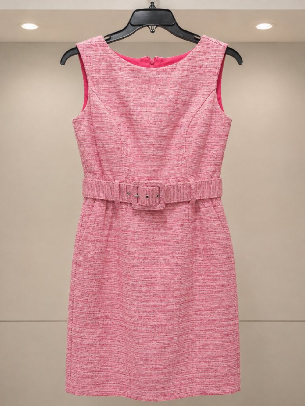 Banana Republic Pink Textured Sleeveless Belted Midi Dress